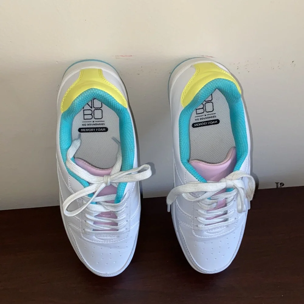 No Boundaries trendy, platform women’s Casual Sneakers white, pink, blue, yellow - Picture 7 of 9